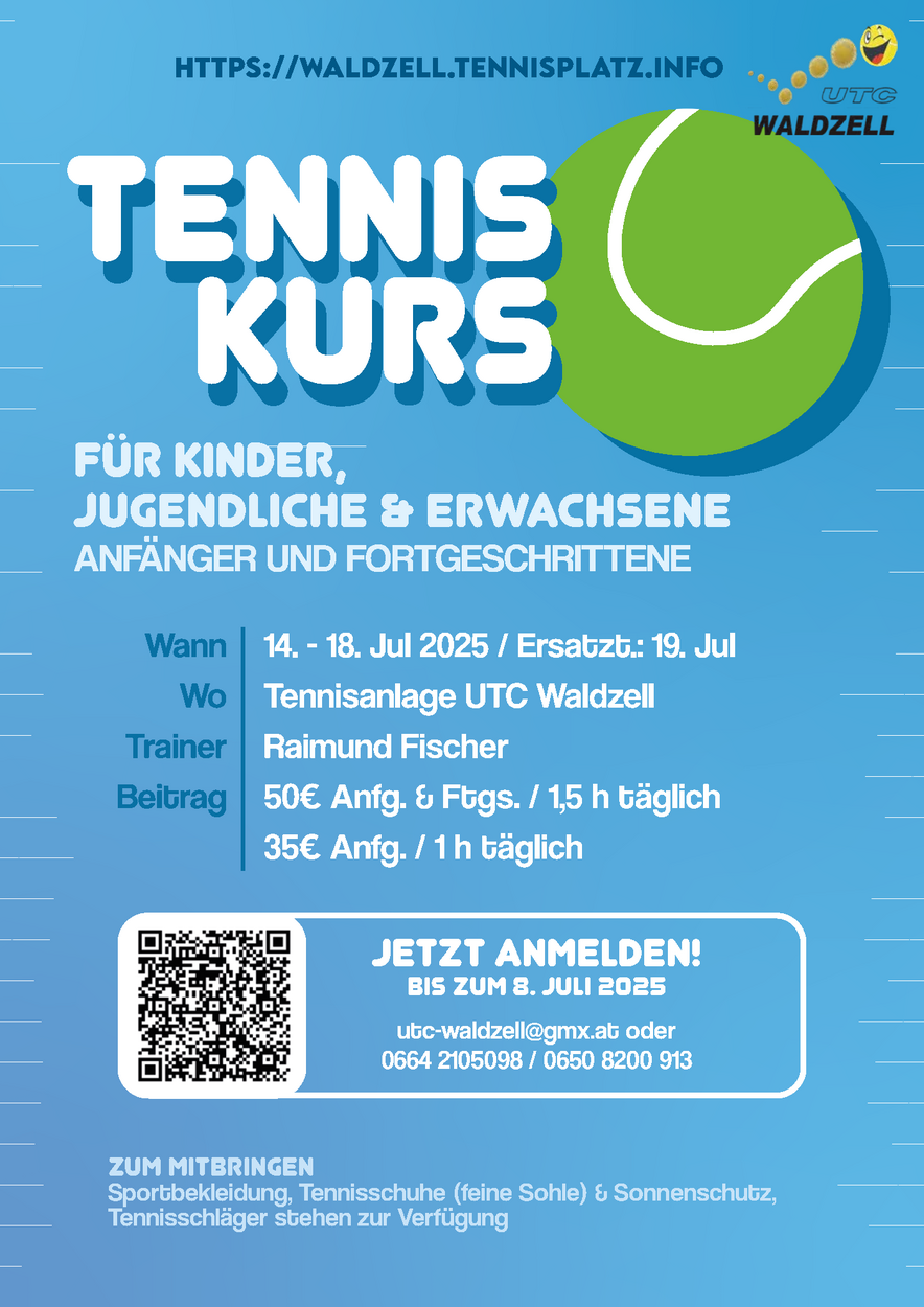 !!! JETZT ANMELDEN   !!!   Tenniskurs 2025 